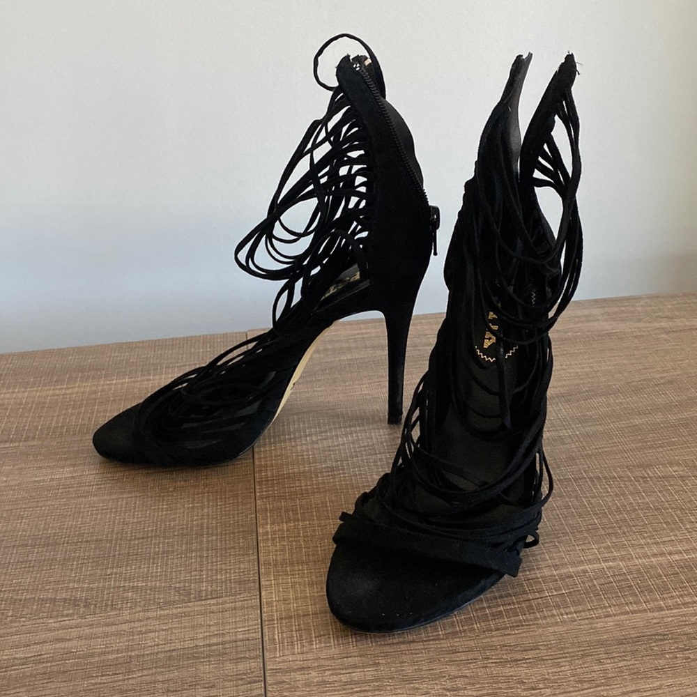 *LIGHTLY WORN* black strappy stilettos from LIPSTIK.